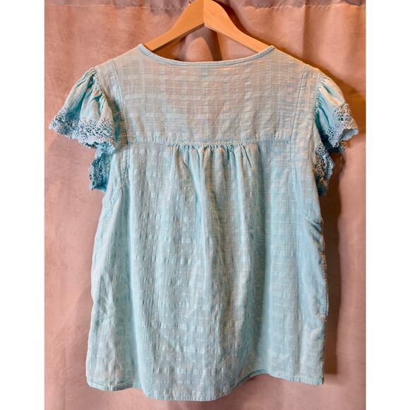 St John's Bay Blue Women's Blouse with knit sleeve detailing Size Medium - Picture 2 of 6